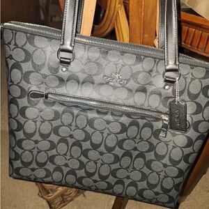 Coach Gray and Black Signature Tote
